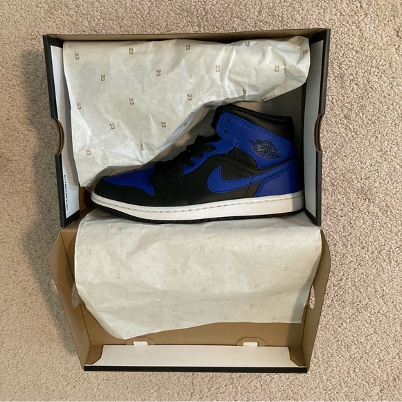 ✅ Nike Air Jordan 1 Mid Black Royal Blue Sneakers - Picture 11 of 13